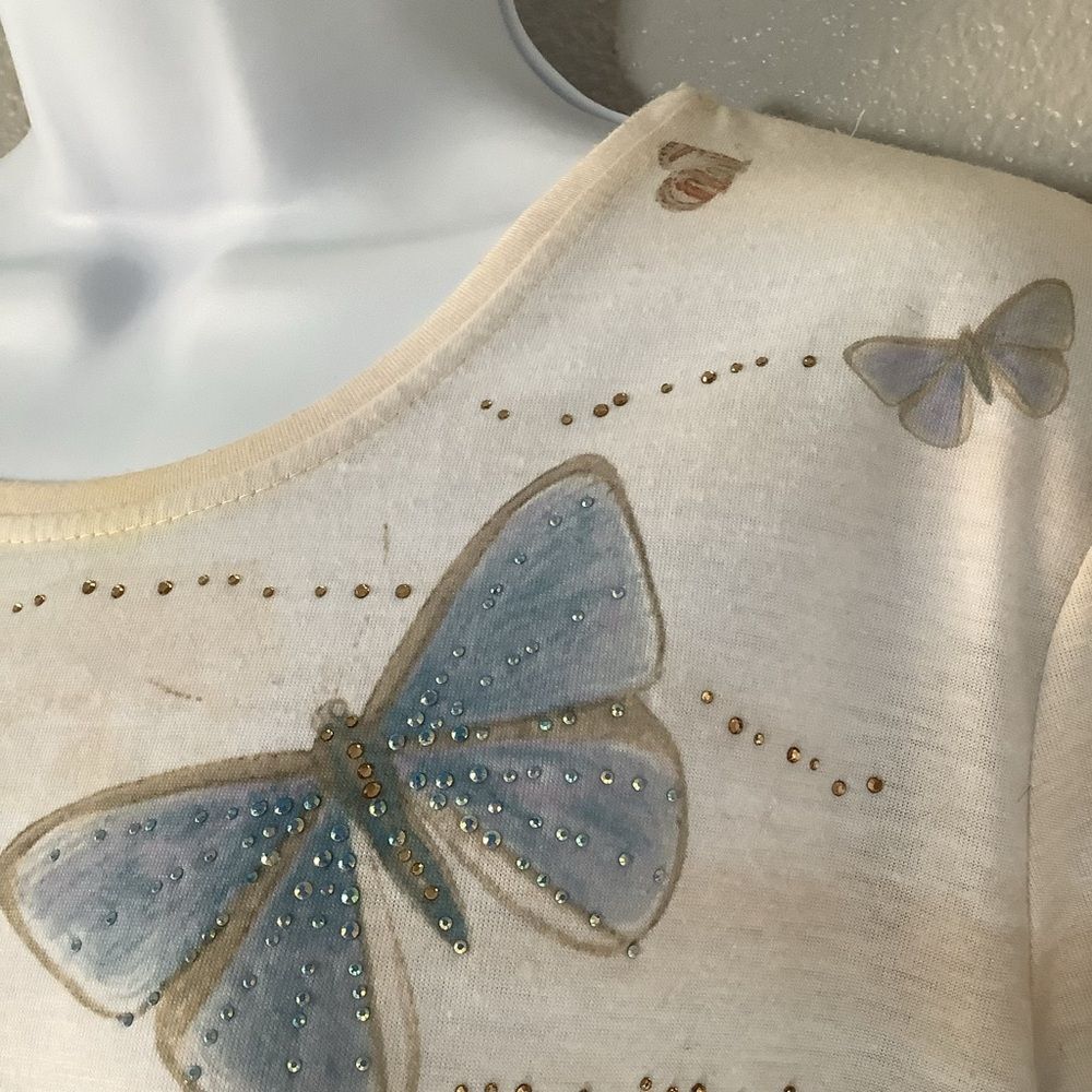 Vintage Y2K Butterfly Fairy Grunge Bohemian Fairycore 3/4 Sleeve Top L VTG 2000s - Picture 5 of 8